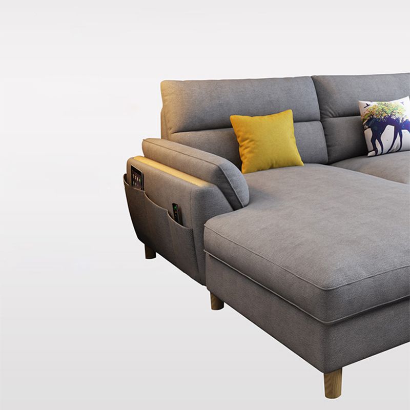 Flared Arm Linen Sectional Sofa Scandinavian Sectional with Wood Legs