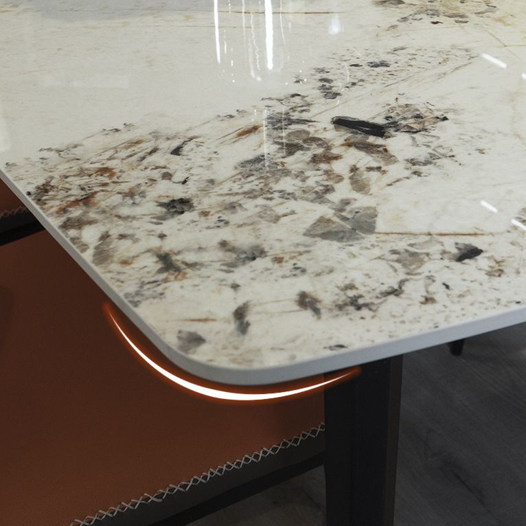 Rectangle Stone Top Dining Table Contemporary Dining Table with 4 Legs in Black