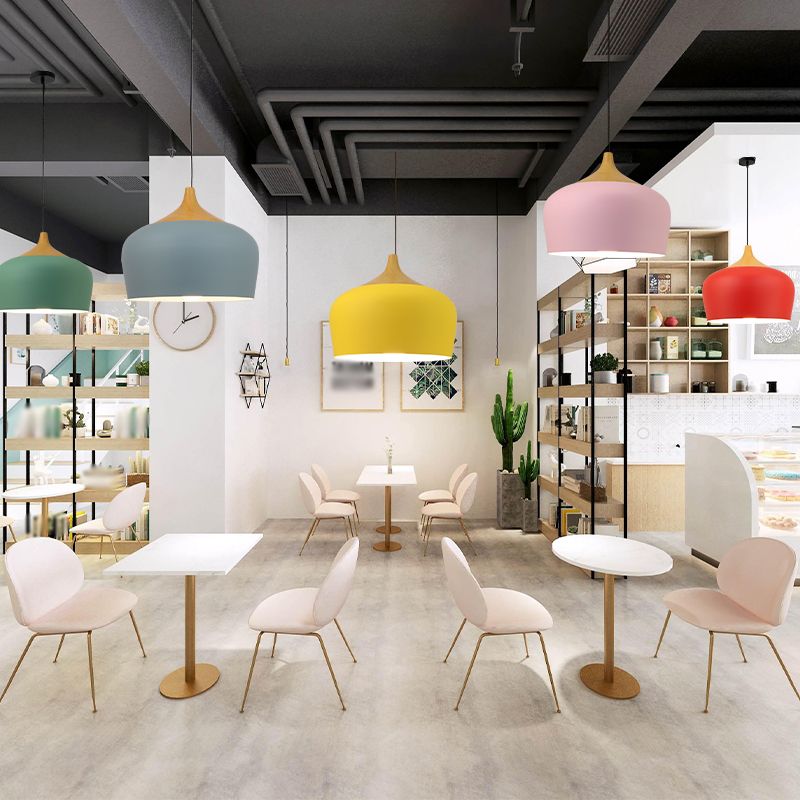 Bowl Shape Hanging Lighting Modern Macaron Style Metal 1-Light Pendant Lamp for Restaurant