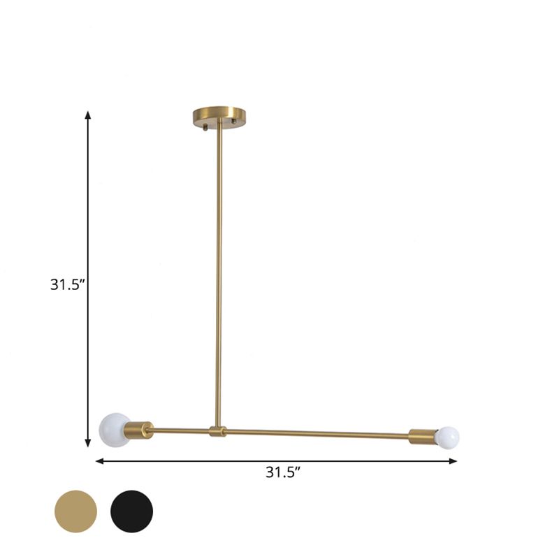 31.5 "/39" W blootgestelde kroonluchter lamp moderne stijl metaal 2 kop binnenhangende verlichting in zwart/goud