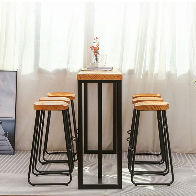 Rectangular Bar Height Table Black Legs and Metal Base Bar Table for Living Room