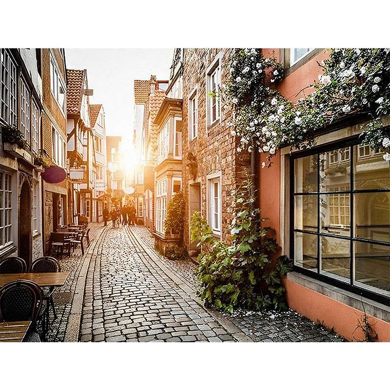 Photo Street Mural Wallpaper for Cafe Classic Building Wall Decor in Brown, Stain-Resistant