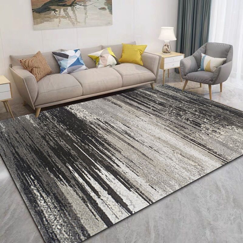 Gray Modern Rug Polyester Leaves Rug Non-Slip Backing Rug for Living Room