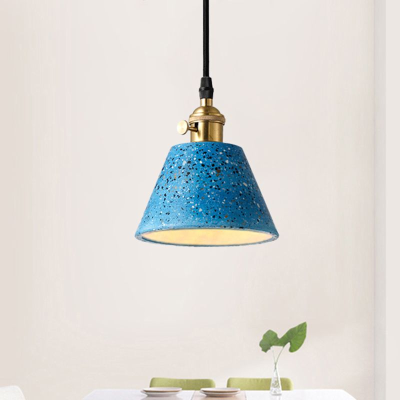 1 iluminación colgante de luz con tono de hormigón de cono en estilo nórdico negro/azul/verde colgante