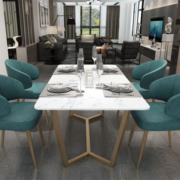Rectangle Trestle Dining Table Glam Faux Marble Table for Dining Room Kitchen