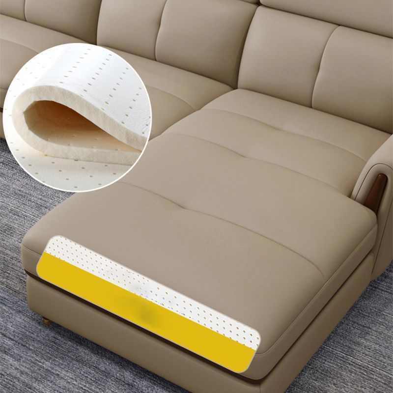 Scandinavian Stain-Resistant Genuine Leather Light-grey Sofa & Chaise