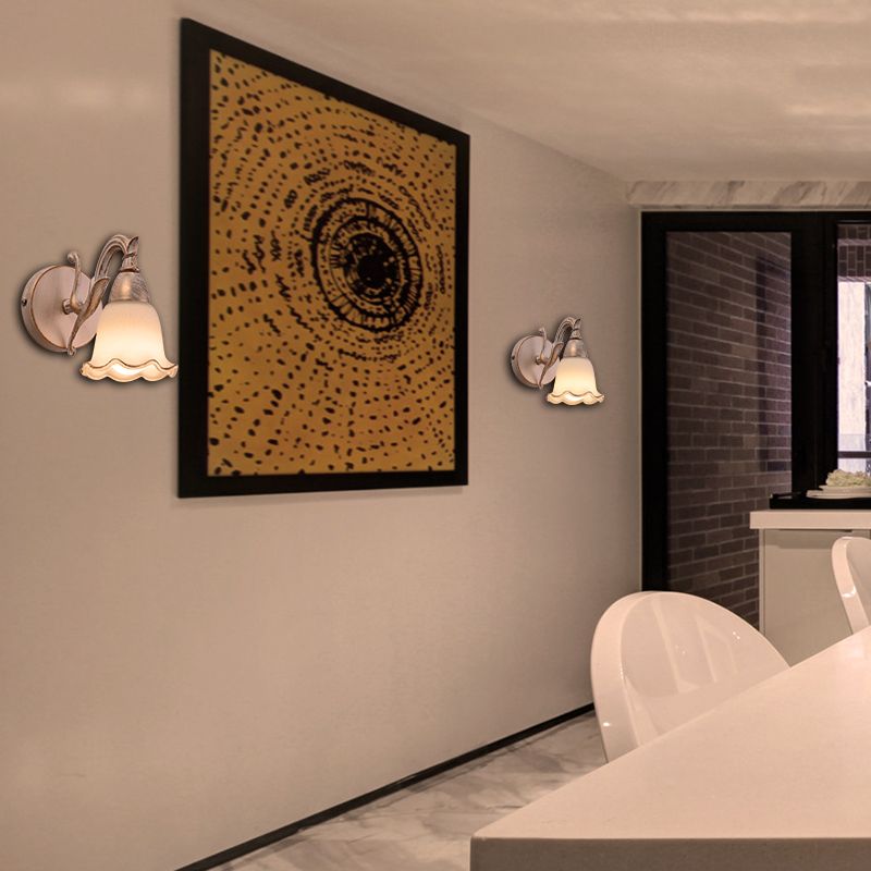 1/2/3-Head Wall Mounted Light Traditional Style Petal Shade Frosted Glass and Metal Wall Lighting in Copper/White
