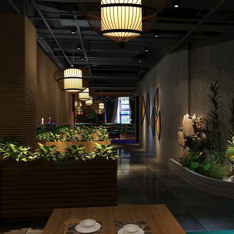 Gourd Shaded Bamboo Suspension Light Simplicity Single Black Pendant Light Fixture