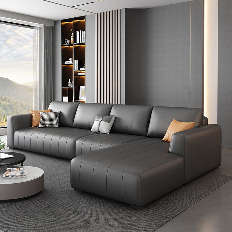 Square Arm Dark Gray Removable Cushions Modern Faux Leather Sofa