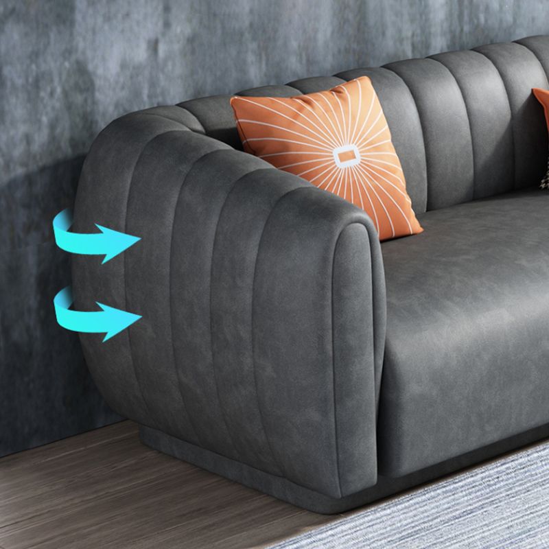 Contemporary 31.5" H Faux Leather Tuxedo Arm Sewn Pillow Back Sofa