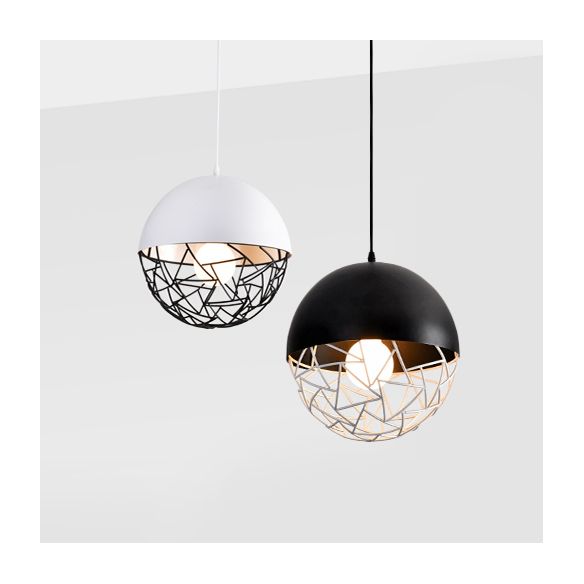 Diseño hueco Metal Sphere Pendse Light Fixture 1 Bulbo Contemporánea Luz suspendida en negro/negro
