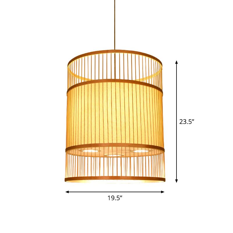 Beige Cylindrical Suspension Pendant Contemporary 1-Light Bamboo Ceiling Hang Lamp for Restaurant