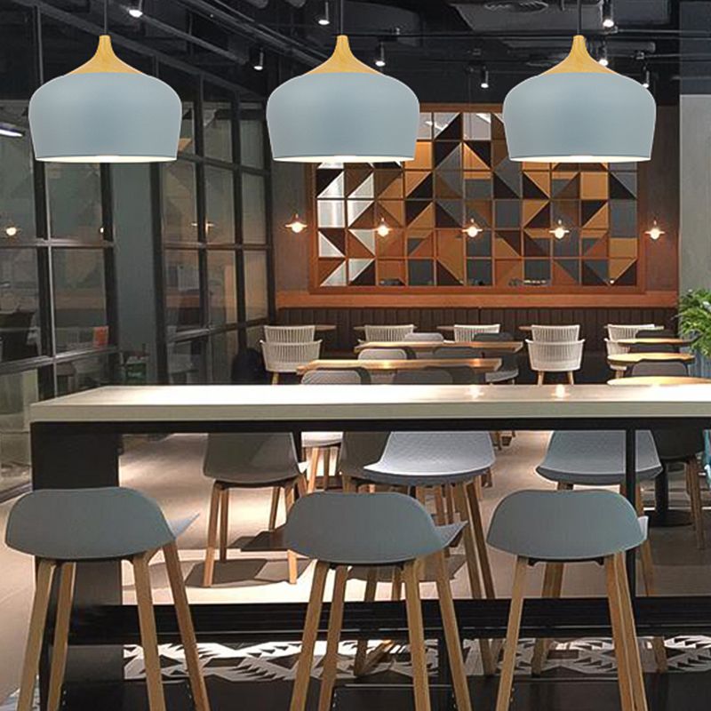 Bowl Shape Hanging Lighting Modern Macaron Style Metal 1-Light Pendant Lamp for Restaurant