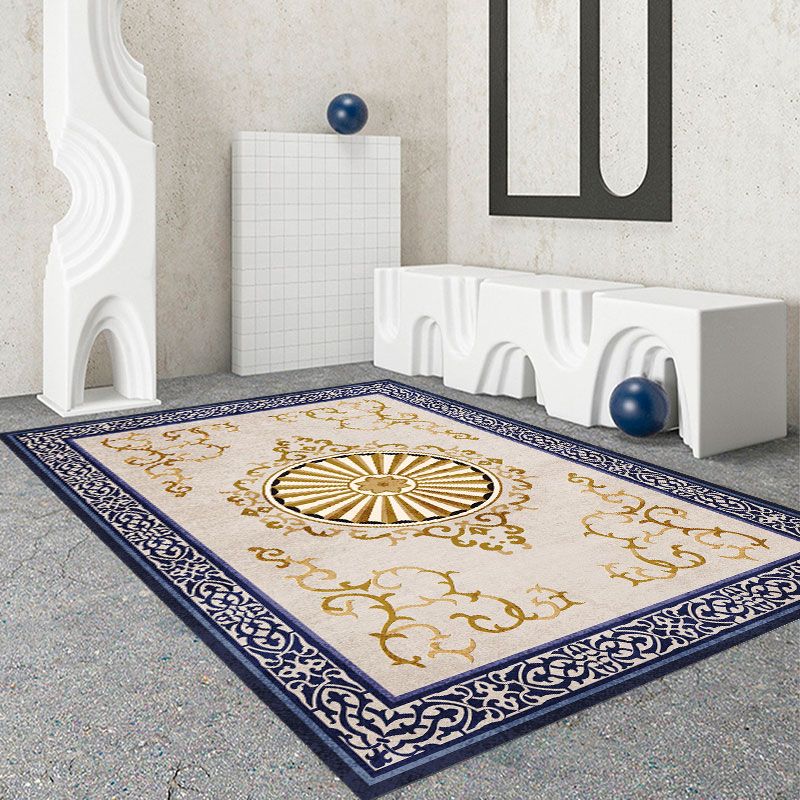 Modern Drawing Room Area Rug Color Block Polyester Area Carpet Non-Slip Backing Area Rug