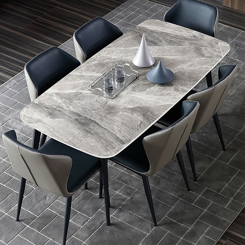 Contemporary Rectangle Dining Table Grey Sintered Stone Dining Table with 4 Black Legs