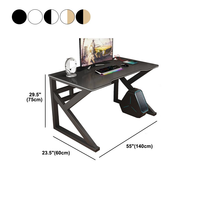 Modern Free Form Computer Desk Manufactured Wood Trestle Base Desk