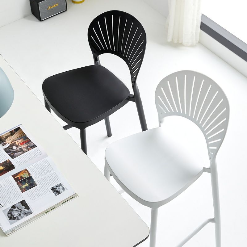 Stack-able Modern Footrest Bar Stool Low Back Plastic Rectangular Counter Stool