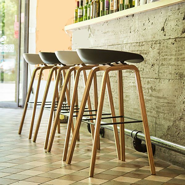 Scandinavian Bucket Stool Plastic Bar Stool with Solid Wood Legs