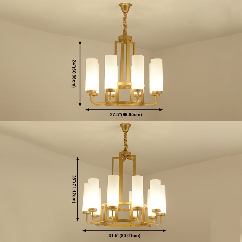 Modern Style Multi Lights Pendant Lighting Fixtures Milk Glass Cylinder Ceiling Chandelier