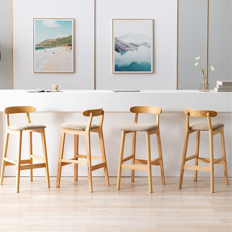 Scandinavian Milk Tea Shop Upholstered Stool Matte Finish Rubberwood Footrest Barstool