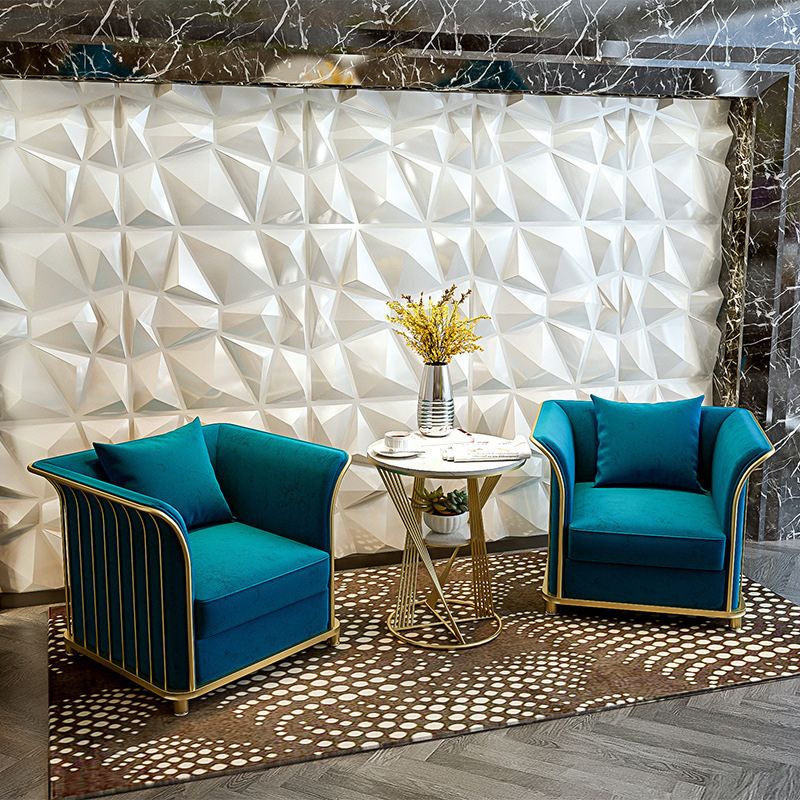 27.5" H Contemporary Blue Velvet Tuxedo Arm Sofa with Pillows