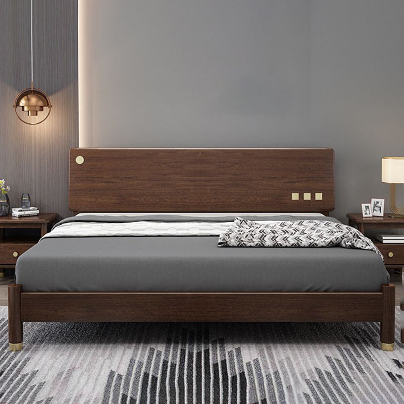Traditional Espresso Panel Bed Walnut Rectangular Standard Bed with Headboard
