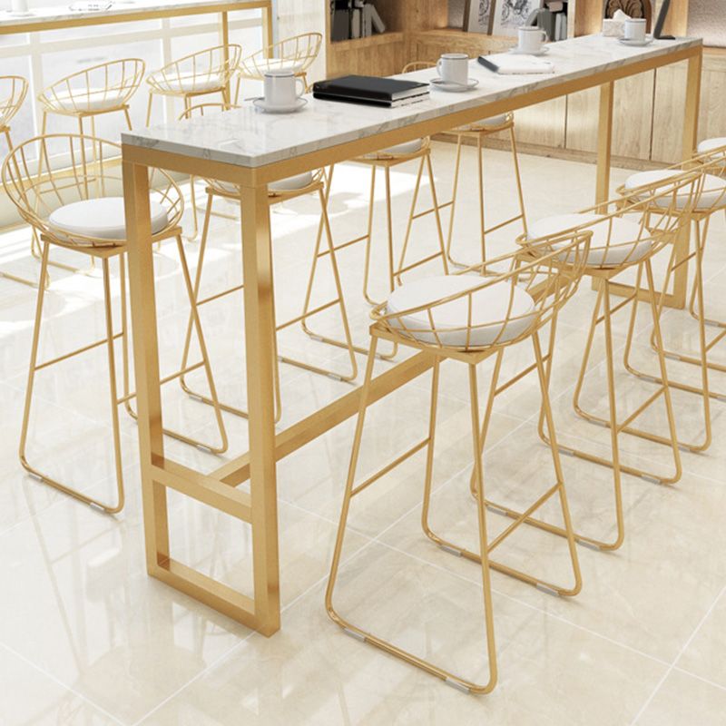 Glam Bar-height Table White Faux Marble Top Fixed Pub Table for Patio