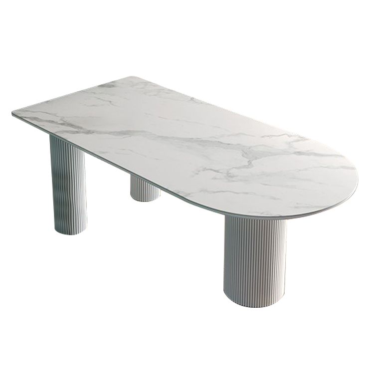 Metal Contemporary Free Form Table White Sintered Stone Table for Dining Room