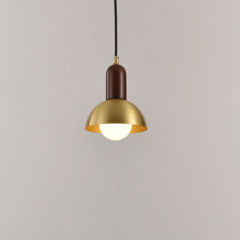 Bowl Shaped Bedside Pendulum Light Metallic 1 Bulb Minimalist Suspension Light in Gold