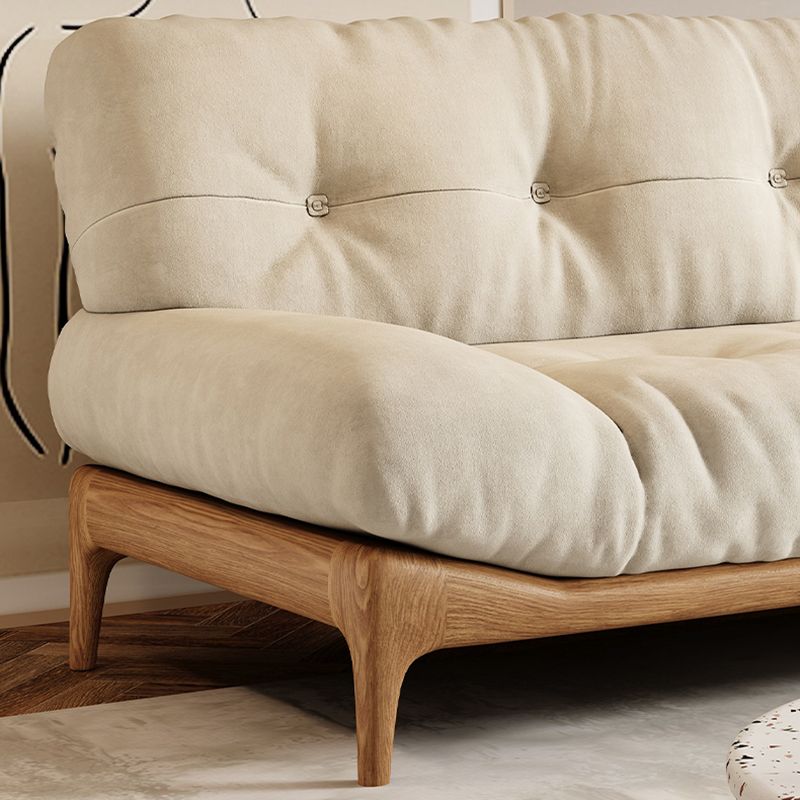 Cream Tufted Armless Sofa Wooden Frame Settee in Ash with Footrest