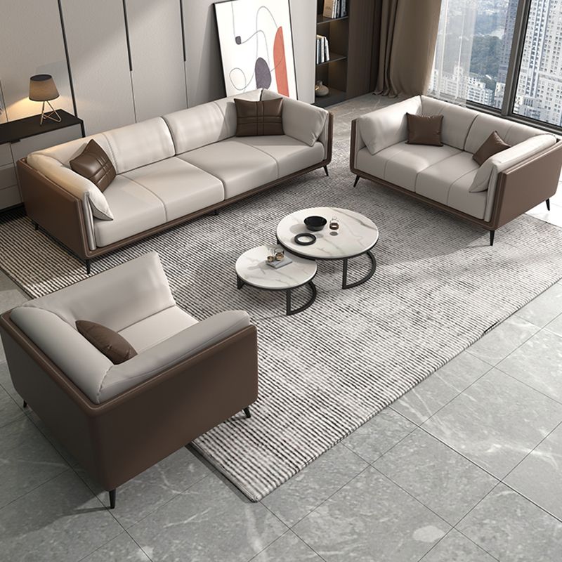 Genuine Leather Sofa Stationary Square Arm Seating for Living Room