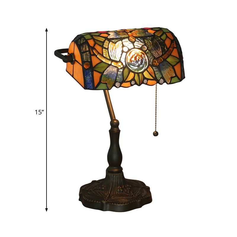 Mediterranean Dragonfly/Red Dragonfly Table Light 1 Light Stained Glass Nightstand in Bronze for Bedroom