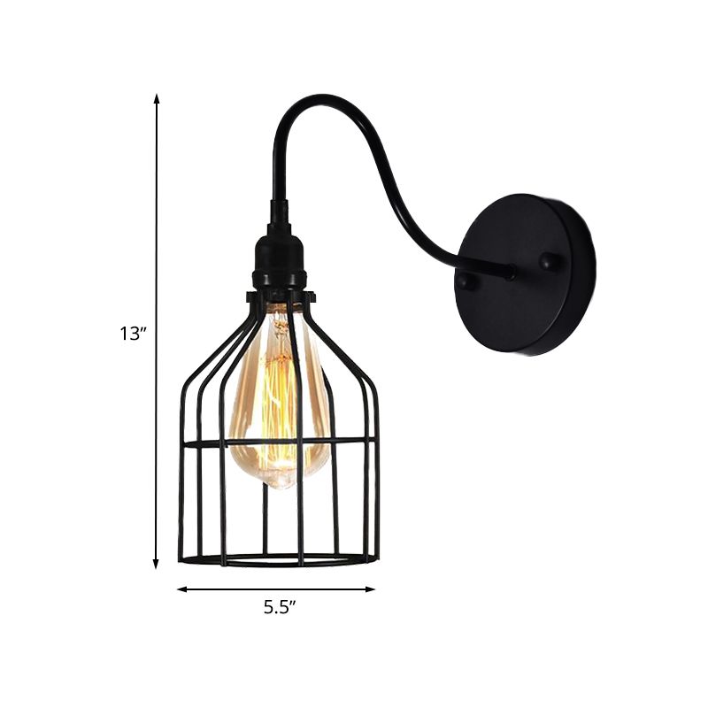 Birdcage Café Shop Wandleuchte mit Schwselebegarm Industriell rustikales Metall 1 helle schwarze Wandbeleuchtung