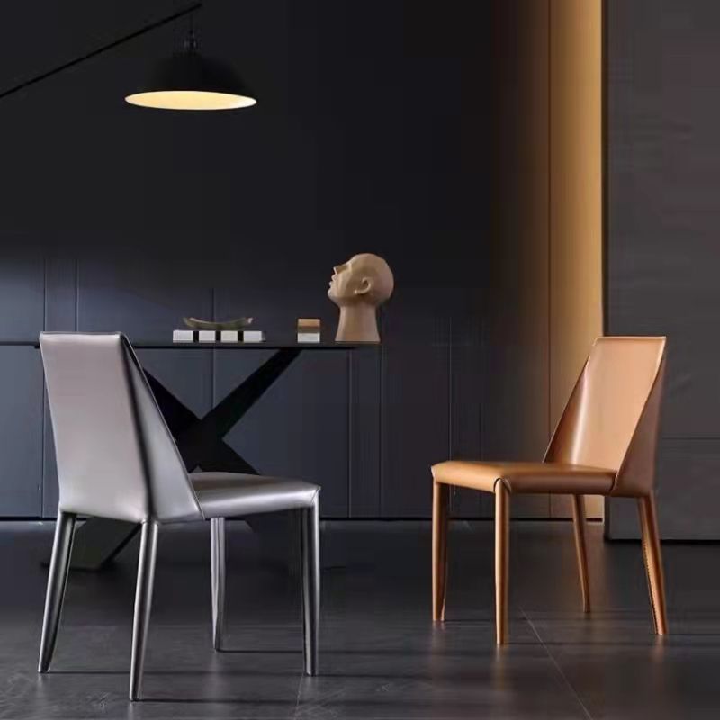 Minimalist Style Armless Solid Back Dining Side Chairs Leather Dining Chairs