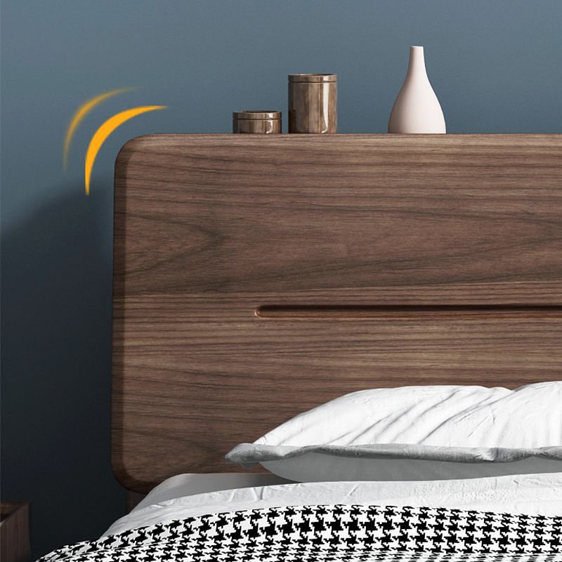 Mid-Century Modern Solid Wood Bed with Rectangular Headboard Bed Frame