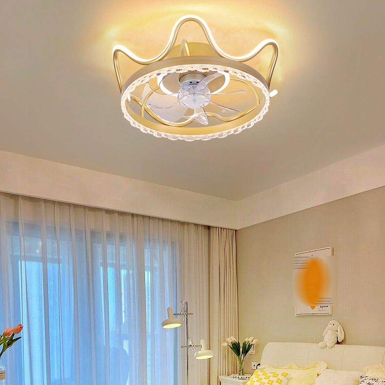 7-Blade Children Ceiling Fan LED Polish Finish Fan with Light for Home