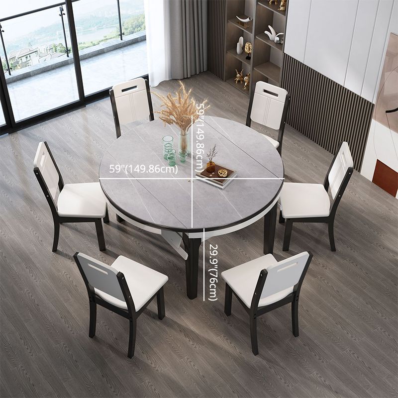 7 Pcs Modern Dining Room Set with Round Table and 4 Legs Base Dining Set with Armless Chairs