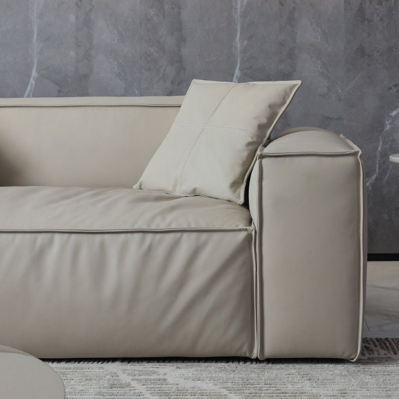 Ultra-Modern Genuine Sofa with Pillow Back and Square Arm in Wood