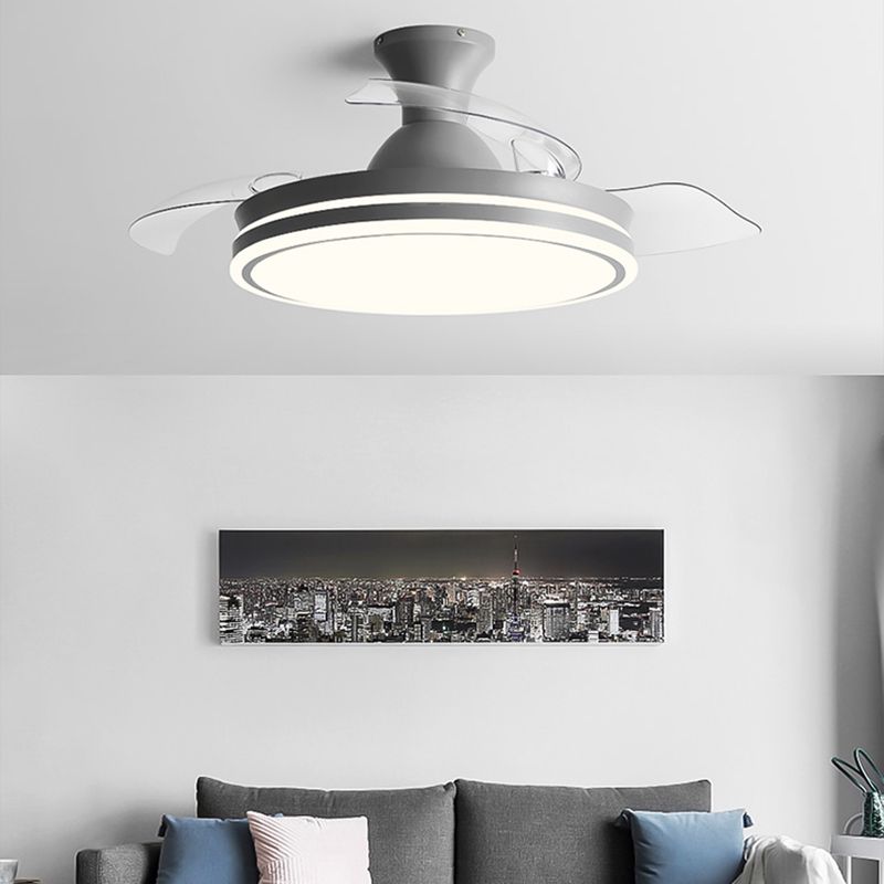 Round Metal Pendant Fan Lamp Frequency Conversion Nordic LED Semi Flush Mount Light