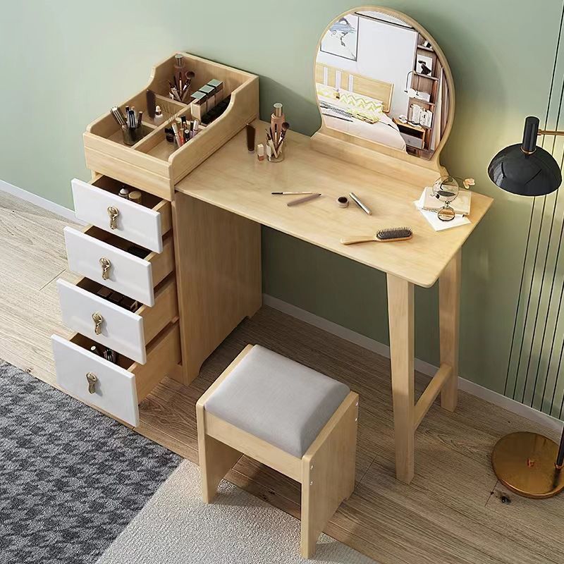 Mirror & 4 Drawers Makeup Vanity Nordic Solid Wood Dressing Table