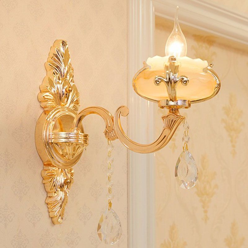 Glazen bloem wandmontage licht modernistische gouden wandlamp sconce met kristaldruppel