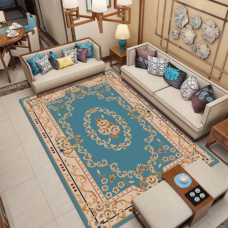 Leisure European Style Carpet Flower Print Area Rug Polyester Non-Slip Carpet for Living Room