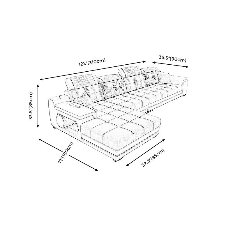 Light-grey Pillow Top Arm Sectional Pillowed Back Cushions, Adjustable