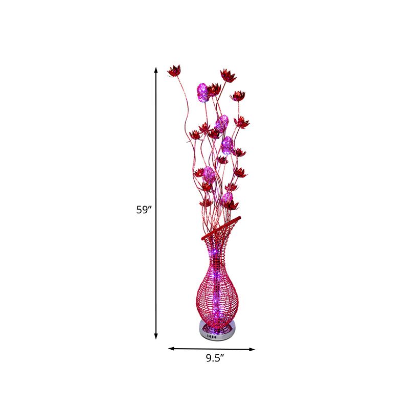 Jarrón bisel de aluminio lámpara de soporte decoración de arte de la sala de estar de lectura floral led luz de piso en rojo