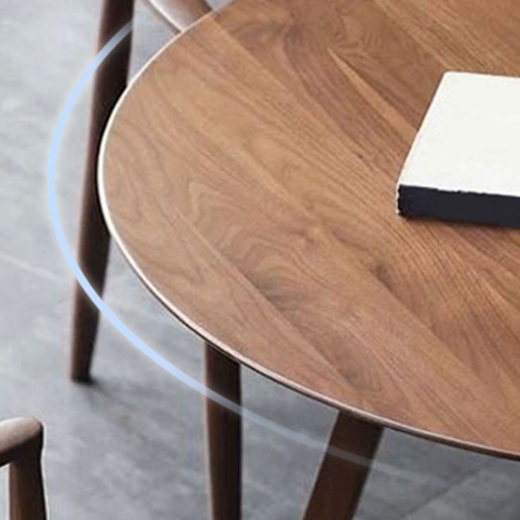 Modern Round Brown Rubberwood Dining Table with Double Pedestal