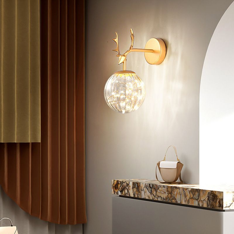 Globe Shape Wall Lamp Modern Style Glass 1 Light Wall Sconce in Black/ Gold
