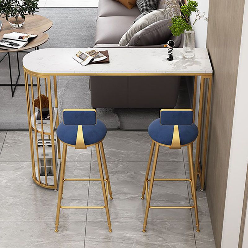 Faux Marble Indoor Glam Bar Dining Table Iron Double Pedestal Bistro Table with Shelve