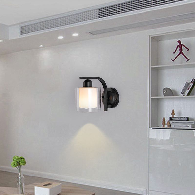 Minimalism Wall Sconce Cylinder Glass Wall Light Fixture in Black for Bedroom