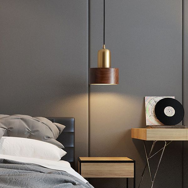 Brown Walnut Wood Pendant Lighting Fixtures Modern Lantern Suspension Lamp for Living Room