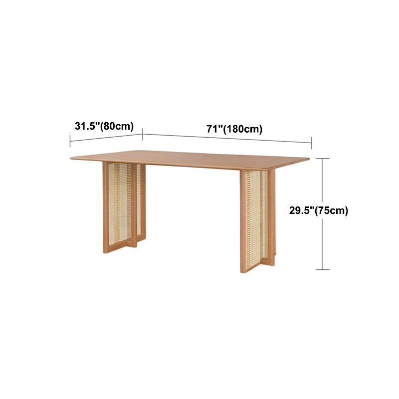 Rechthoek bruine eettafel vaste houten eettafel met dubbele voetstukbasis